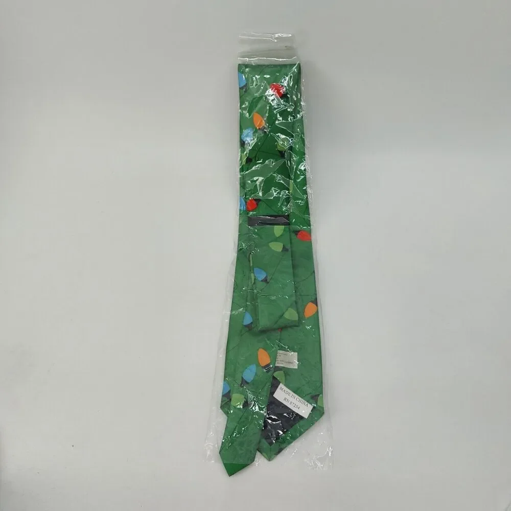 Men's Neck Tie Green Christmas 55 Inch Green Red Blue Orange Light